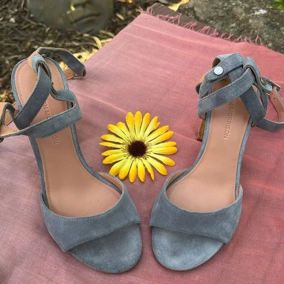 🩷 Sigerson Morrison; Paulina Slate Blue Suede Ankle Wrap Cork Sandals; Sz. 7.5! - Picture 7 of 12